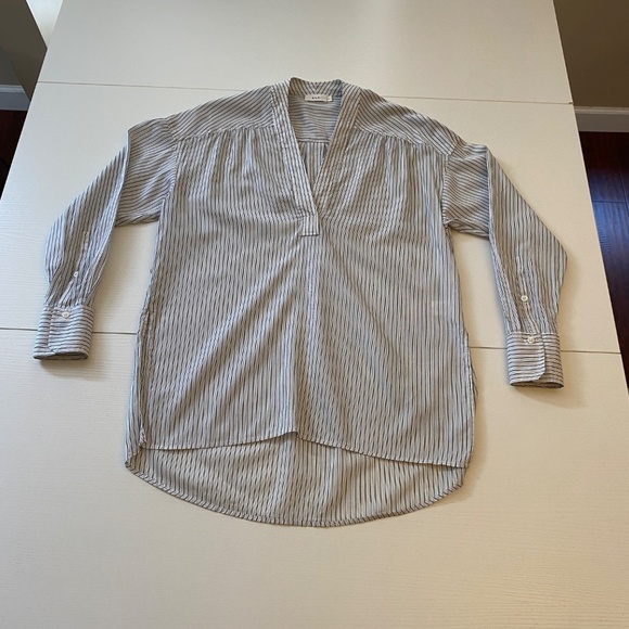 A.L.C. Silk & Cotton Blend Striped Blouse in White and Charcoal Size 2 - Picture 6 of 15
